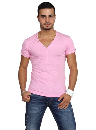 Rožiniai marškinėliai su akinančiu vaizdu