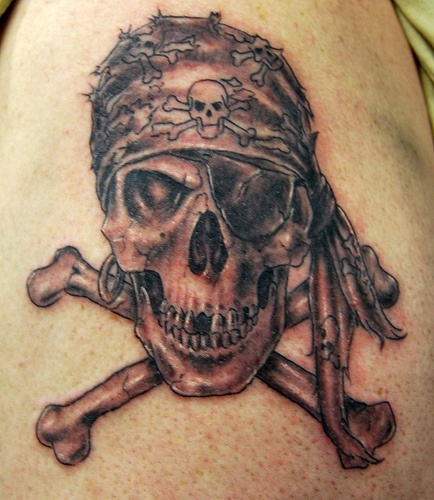 3D modelio kaukolių ir kaulų piratų tatuiruotės dizainas