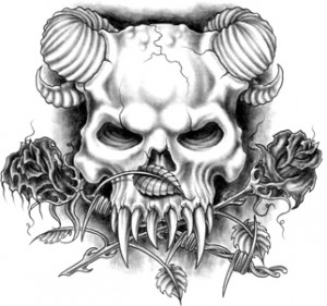 Demono kaukolės tipo tatuiruotė