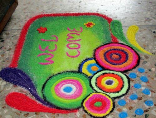 Özel Rangoli Tasarımları Hoş Geldiniz Rangoli