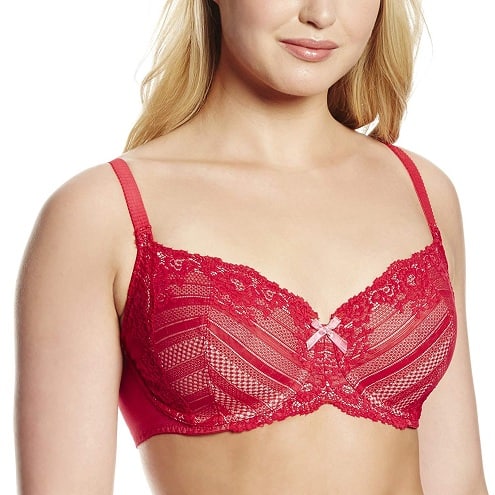 „Lunaire Cabo Geometric Lace Demi Red“ liemenėlė