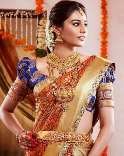 Sunkios Pietų Indijos vestuvių šilko „Saree“ palaidinės dizainas