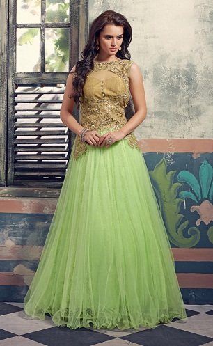 Grindų ilgio Zari kaklo dizainas Salwar Kameez