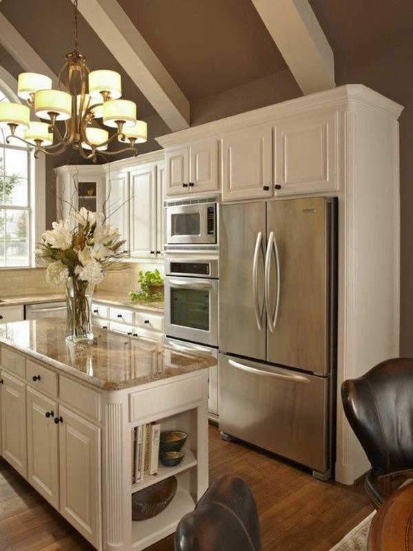 κουζίνα λευκά έπιπλα κουζίνας νησί κουζίνα ενσωματωμένο ψυγείο
