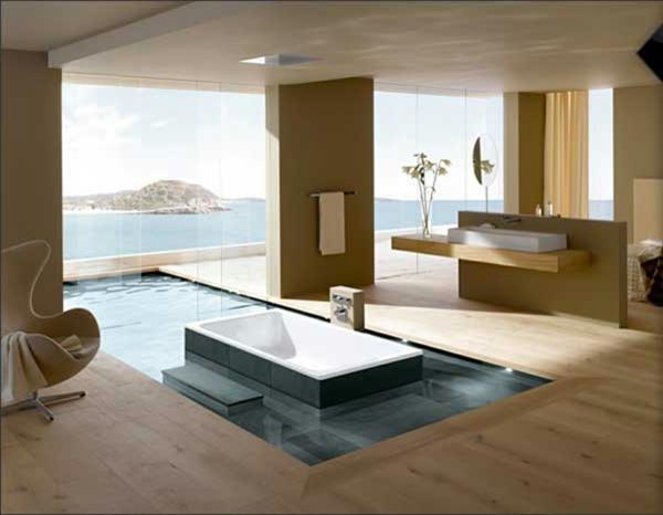 ονειρεμένο μπάνιο με εξωτερική πισίνα και θέα στη θάλασσα