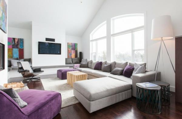 ονειρικό σχεδιαστικό διαμέρισμα μαλακό καθιστικό με μοβ τόνους