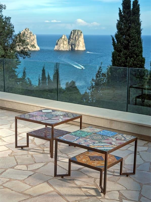 dream home island capri σχεδιαστής Francesco della Femina σχεδιασμός υπαίθριων τραπεζιών σαλονιού μωσαϊκό