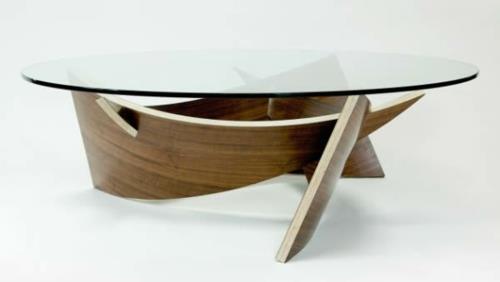 μοντέρνα ιδιόμορφη βάση τραπεζιού από γυαλί με ξύλινη βάση