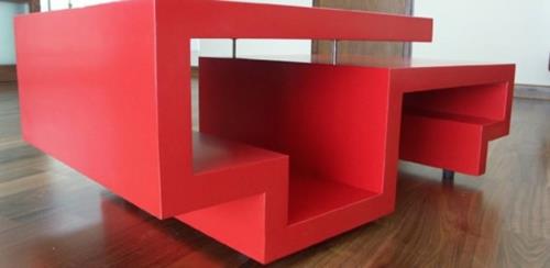 μοντέρνο περίεργο τραπεζάκι σαλονιού κόκκινη γεωμετρική κατασκευή