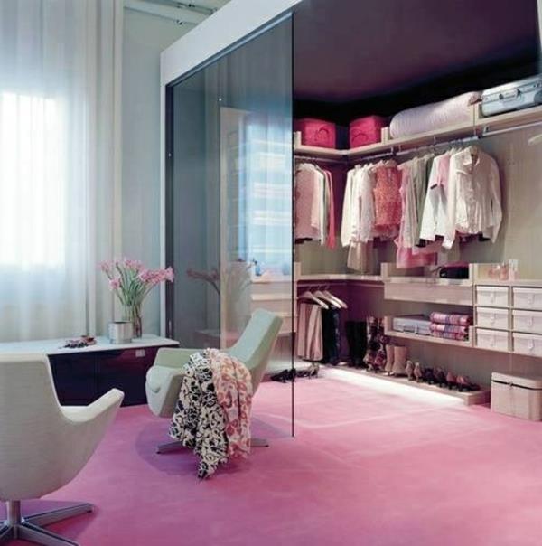τοίχος χωρίσματος γυαλί γκαρνταρόμπα ντουλάπα χαλί ροζ θηλυκό