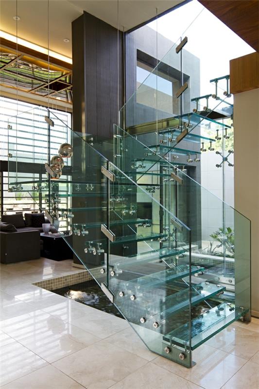Γυάλινες σκάλες και κιγκλιδώματα ιδέες σχεδιασμού καθιστικού