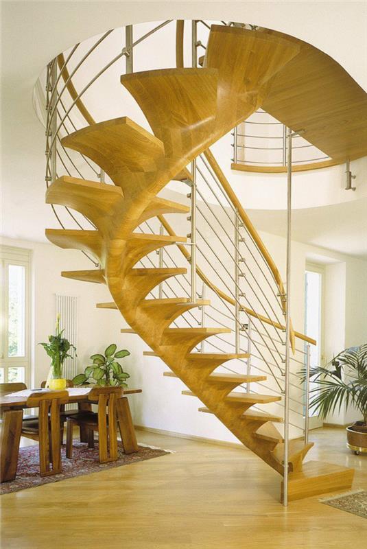 σχήμα σκάλας καμπυλωτό κιγκλίδωμα από ανοιχτό ξύλο από ατσάλι