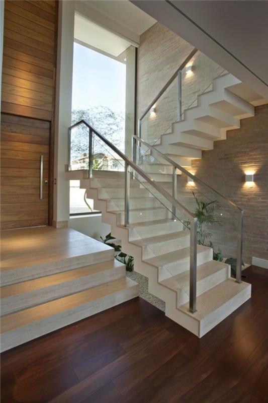 σκάλα σχεδιασμός λευκές σκάλες γυάλινο κιγκλίδωμα σκάλας