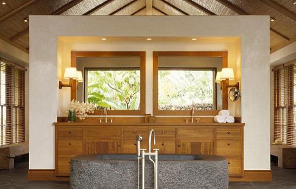 τροπικό μπάνιο κομψή συρταριέρα από ξύλο καρυδιάς