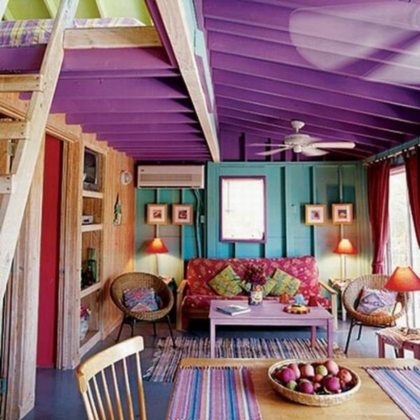 τροπικό σαλόνι ιδέες χρώματος συνδυασμός οροφής