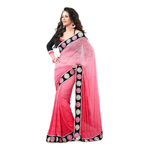 Açık Pembe Krep Nakış Saree