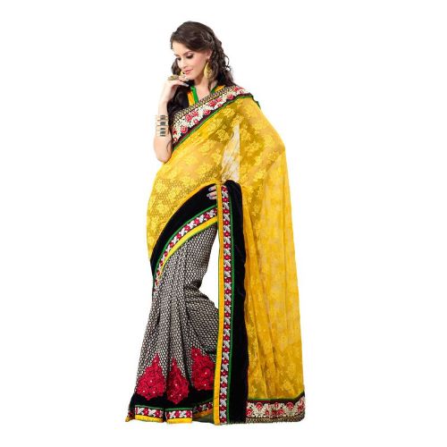 Sarı Süslü Nakış Saree