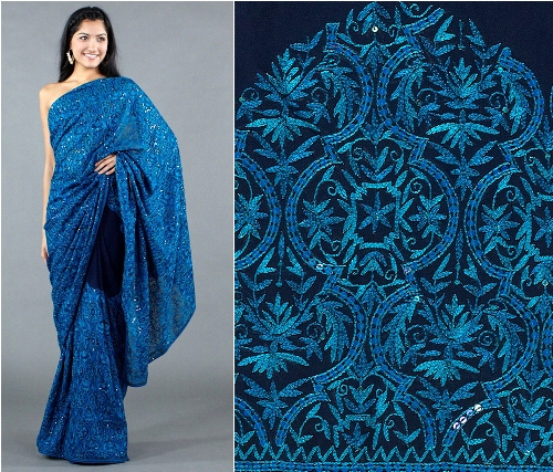 Aqua Mavi Nakış Saree