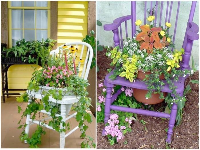 κυκλικές ιδέες κήπου ξύλινες καρέκλες γίνονται βάσεις λουλουδιών