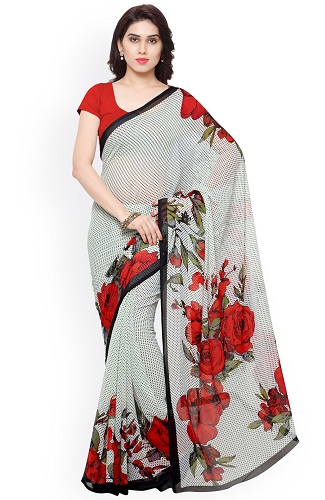 Baltai atspausdinta Saree