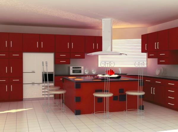 ενότητα έπιπλα κουζίνας σχεδιαστικές ιδέες κουζίνα κόκκινο μεγάλο δωμάτιο