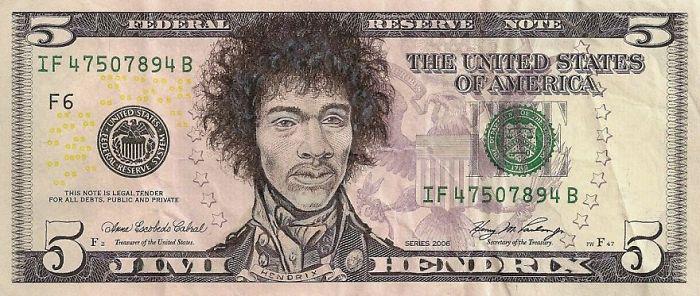 χαρτονομίσματα δολαρίου ΗΠΑ jimi hendrix face