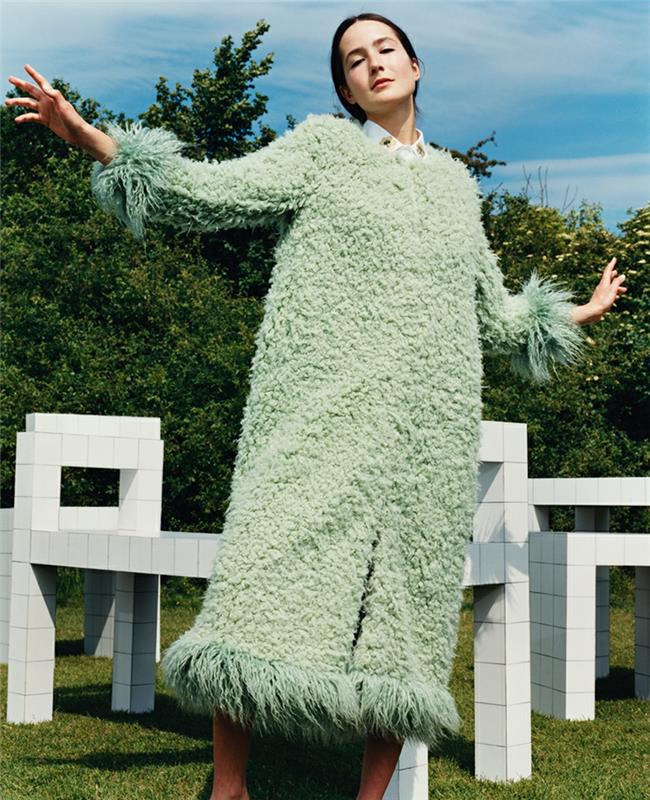 vegan μόδας γαρίδες faux γούνινο παλτό ανοιχτό πράσινο
