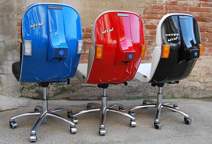 ιδέες ανακύκλωσης καρέκλας γραφείου vespa κόκκινο μπλε μαύρο