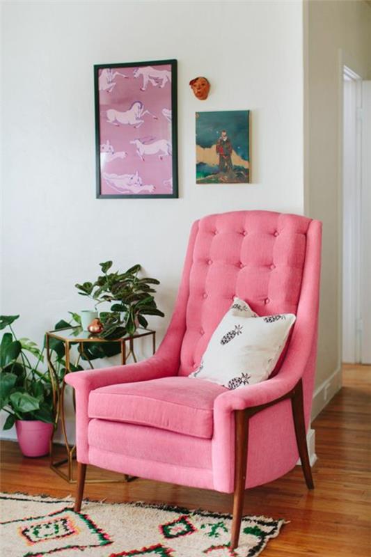 vintage έπιπλα ροζ πολυθρόνα φυτά