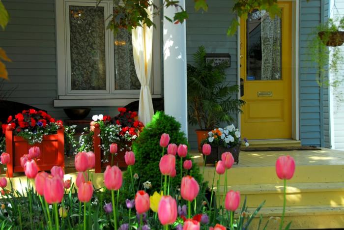 μπροστινή τουλίπα σχεδιασμός τουλίπες δημιουργούν λουλούδια κίτρινη μπροστινή πόρτα