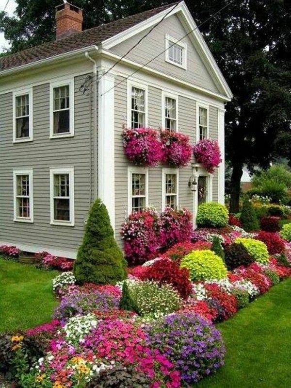 ιδέες σχεδιασμού μπροστινού κήπου πολύχρωμα λουλούδια