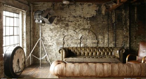 wabi sabi ελκυστικός εσωτερικός σχεδιασμός καναπές δερμάτινο τραχύ σχέδιο τοίχου