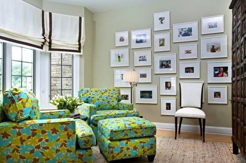 διακόσμηση τοίχου με εικόνες καναπέ πολυθρόνα καναπέ πράσινο φλοράλ