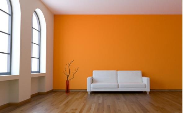 βαφή τοίχου βαφή ιδέα σαλόνι πορτοκαλί κίτρινο λευκό