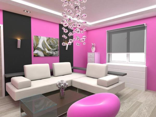 βαφή τοίχου βαφή ιδέα σαλόνι ροζ ροζ