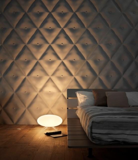 τοίχο που καλύπτει τρισδιάστατα γεωμετρικά σχήματα υπνοδωμάτιο ελαφρύ φωτιστικό δαπέδου ξύλο