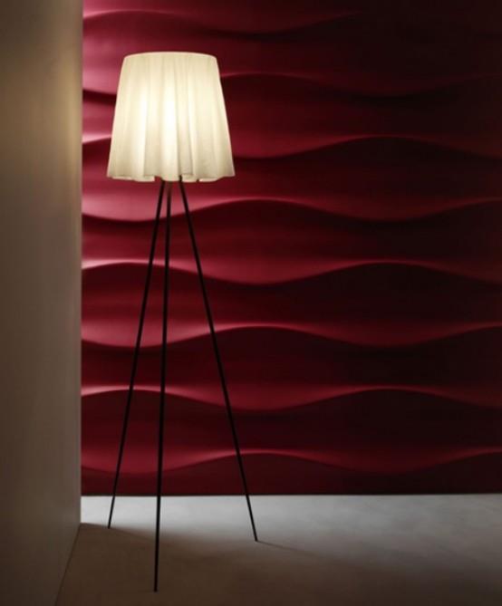 τοίχο που καλύπτει τρισδιάστατα κύματα εφέ deco λάμπα δαπέδου κόκκινο