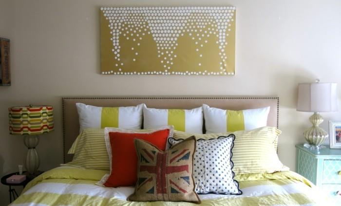 τέχνη τοίχου diy ιδέες διακόσμησης ιδέες κρεβατοκάμαρας ρίξτε μαξιλάρια