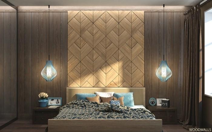 διακόσμηση τοίχου από ξύλο τοίχου με έμφαση στο υπνοδωμάτιο
