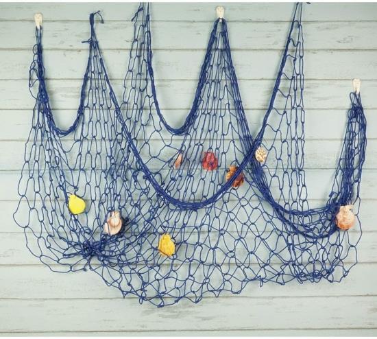 ιδέα διακόσμησης τοίχου με μπλε δίχτυ ψαρέματος