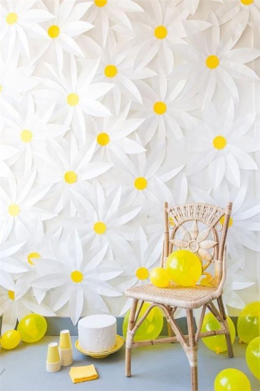 ιδέες διακόσμησης τοίχου πάρτι λουλούδια διακόσμηση τοίχου λευκό κίτρινο