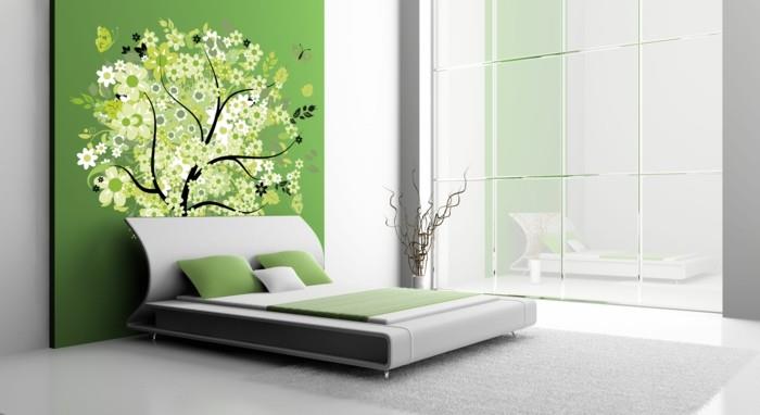 ιδέες διακόσμησης τοίχου κρεβατοκάμαρα πράσινη προφορά τοίχου