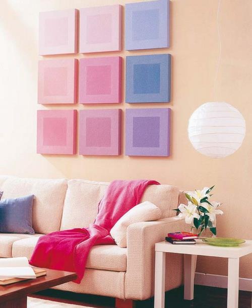 διακόσμηση τοίχου με τετράγωνα ευαίσθητα χρώματα σαλόνι