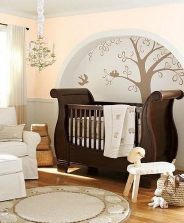 διακόσμηση τοίχου δωμάτιο μωρό καφέ κρεβάτι