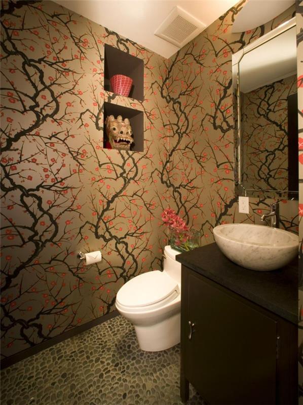 σχεδιασμός τοίχου βαφή τοίχου χρώμα σχεδιασμός τουαλέτας καφέ κερασιά