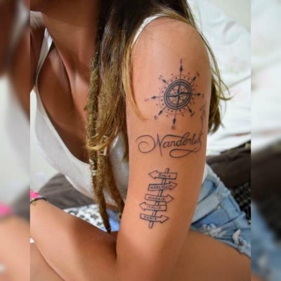 wanderlust τατουάζ ιδέες πυξίδα άνω βραχίονα