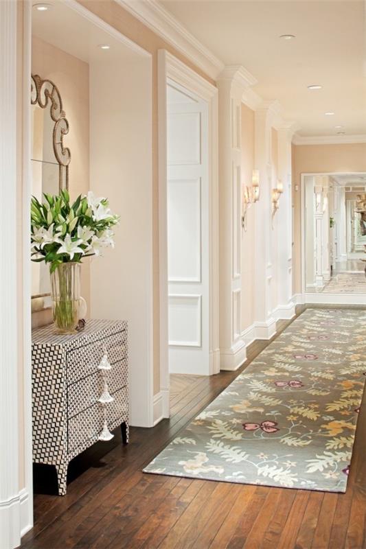 χρώμα τοίχου βερίκοκο σχέδιο διάδρομο floral χαλί δρομέας