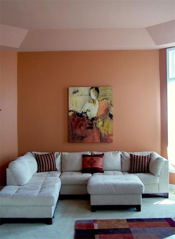 βαφή τοίχου βερίκοκο σαλόνι φωτεινό καναπέ ζωγραφική χρώματος
