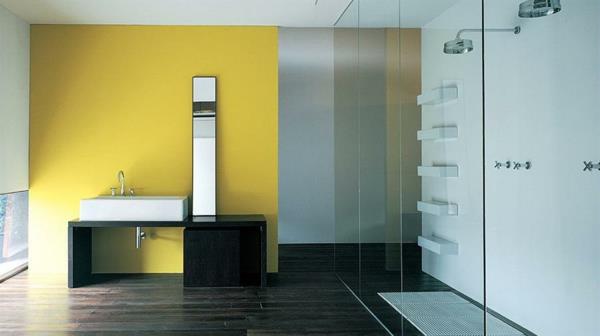 χρώμα τοίχου χρώμα μπάνιου σχέδιο λευκό κίτρινο ξύλινο πάτωμα σκούρο