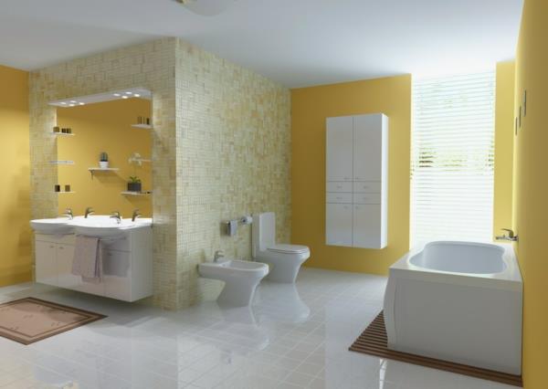 χρώμα τοίχου μπάνιου ανοιχτό παστέλ τόνους κίτρινα πλακάκια τοίχου